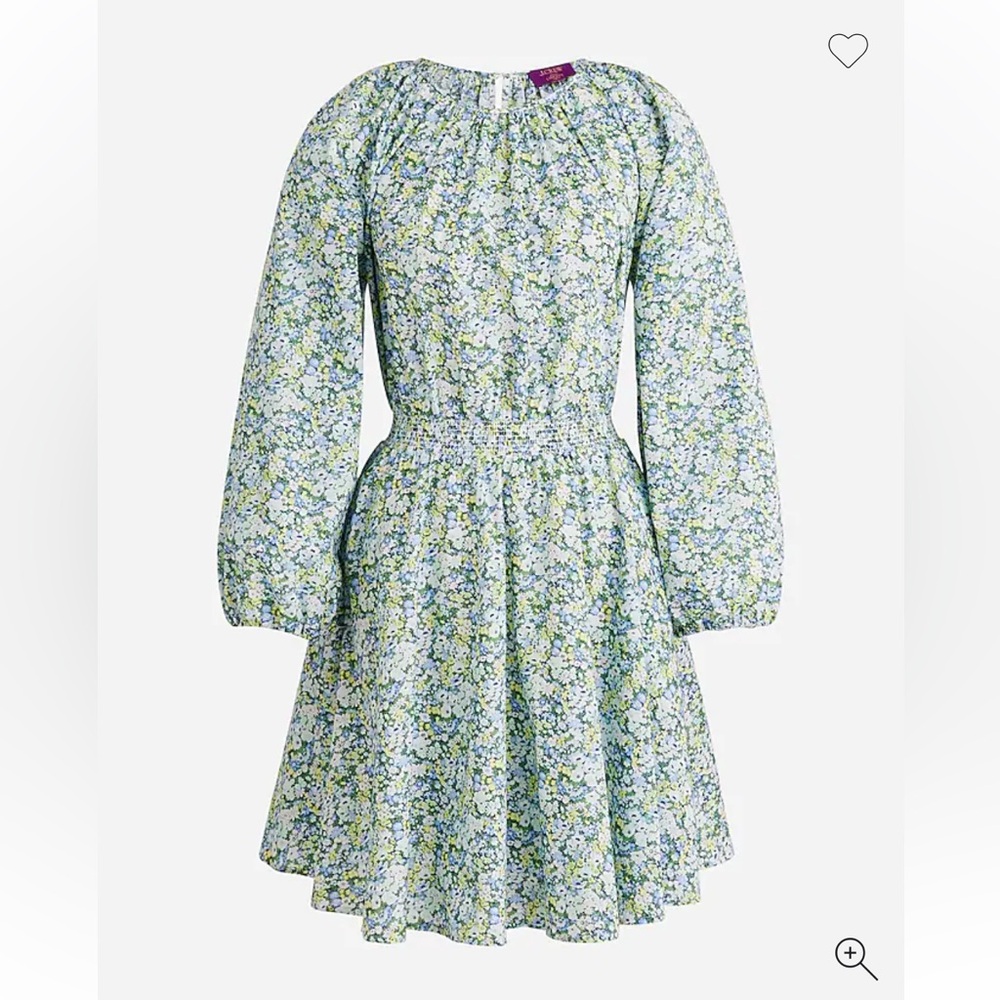 J.Crew Palermo smocked-waist mini long-sleeve dress in Liberty Thorpe Hill